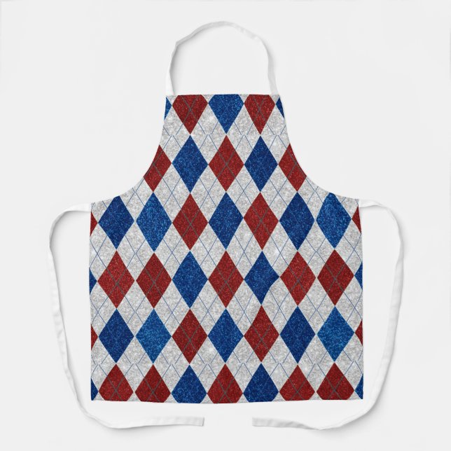 Red, White, Blue Argyle July 4 Glitter Apron (Front)