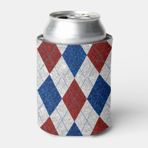 Red, White, Blue Argyle July 4 Glitter Can Cooler