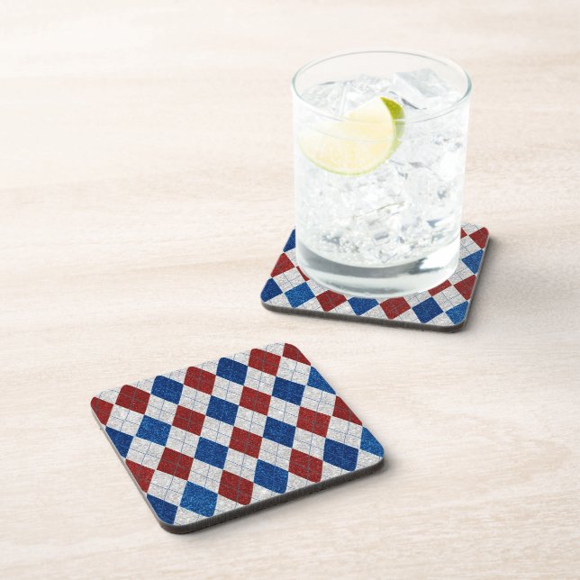 Red, White, Blue Argyle July 4 Glitter Coaster (Right Side)
