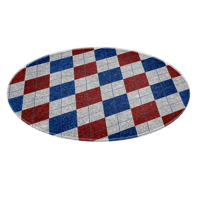 Red, White, Blue Argyle July 4 Glitter Cutting Board (Corner)