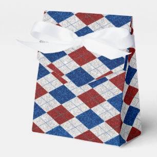 Red, White, Blue Argyle July 4 Glitter Favour Box