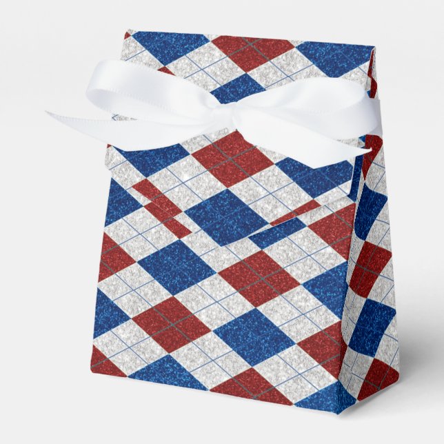 Red, White, Blue Argyle July 4 Glitter Favour Box (Front Side)