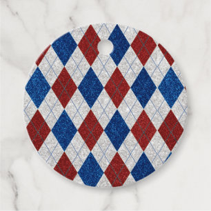 Red, White, Blue Argyle July 4 Glitter Favour Tags