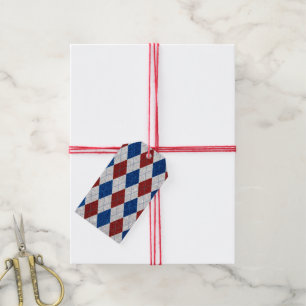 Red, White, Blue Argyle July 4 Glitter Gift Tags