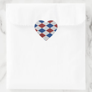 Red, White, Blue Argyle July 4 Glitter Heart Sticker