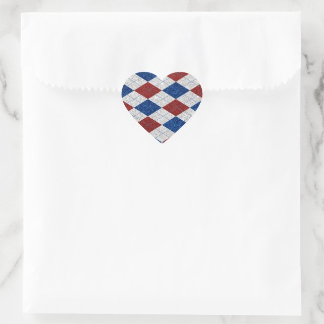 Red, White, Blue Argyle July 4 Glitter Heart Sticker (Bag)