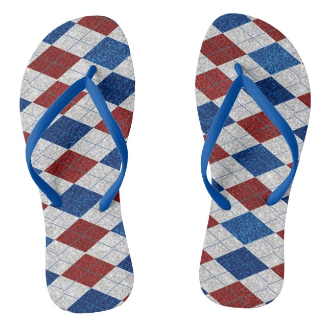 Red, White, Blue Argyle July 4 Glitter Jandals (Footbed)