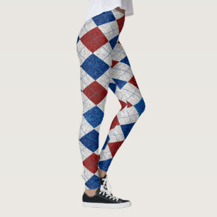 Red, White, Blue Argyle July 4 Glitter Leggings