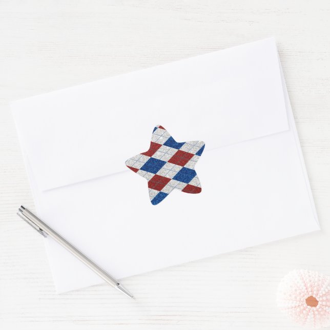 Red, White, Blue Argyle July 4 Glitter Star Sticker (Envelope)