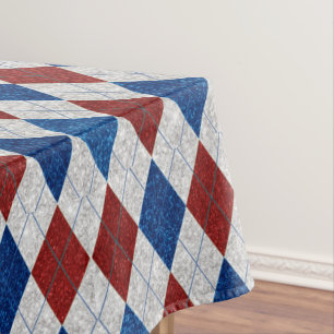 Red, White, Blue Argyle July 4 Glitter Tablecloth