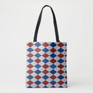Red, White, Blue Argyle July 4 Glitter Tote Bag