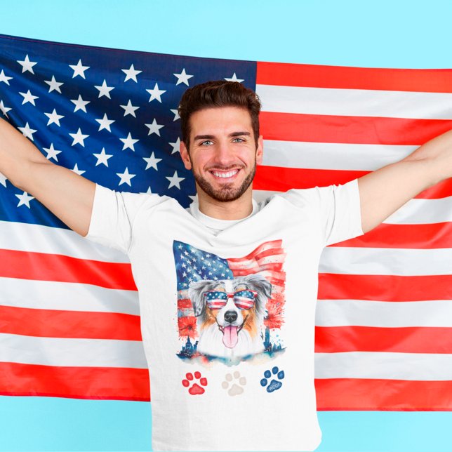 Red White Blue Australian Shepherd Dog 4th of July T-Shirt (Creator Uploaded)