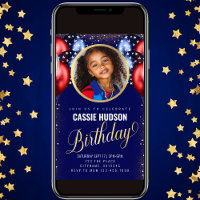 Red White Blue Balloons Kids Birthday Invitation