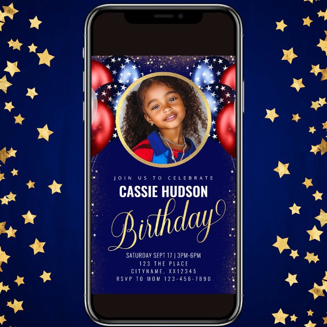 Red White Blue Balloons Kids Birthday Invitation (Creator Uploaded)