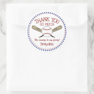 Red White Blue Baseball Theme Thank You Classic Round Sticker