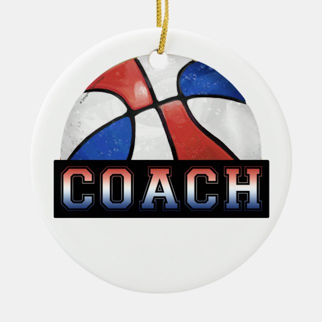 Red White Blue Basketball Coach Ceramic Tree Decoration (Front)