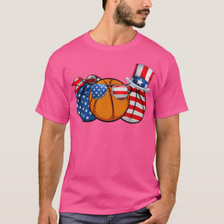 Red White Blue Basketball Lover Patriotic 4Th Of J T-Shirt