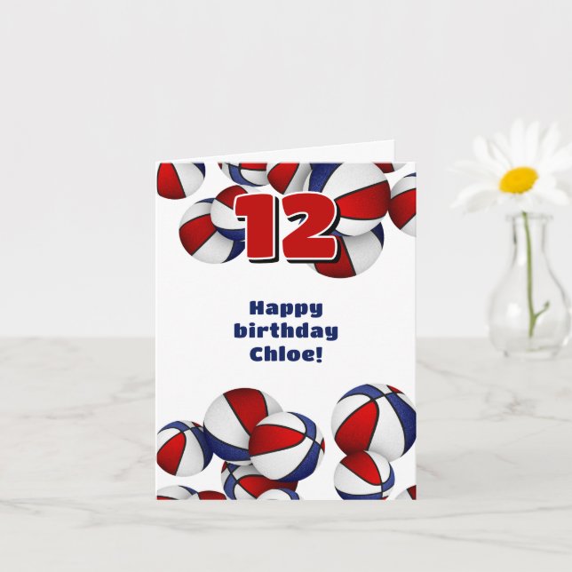 red white blue basketballs girls boys birthday card (Small Plant)