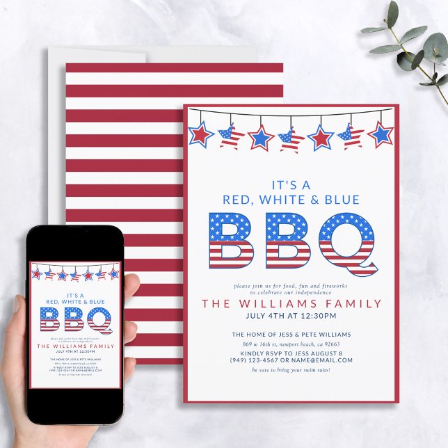 Red White & Blue BBQ 4th of July Independence Day Invitation (Creator Uploaded)