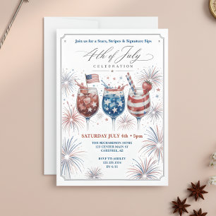 Red White & Blue BBQ Cocktails 4th of July Invitation