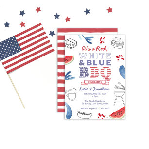 Red White Blue BBQ Couples Shower Rehearsal Dinner Invitation
