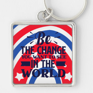 Red White Blue Be The Change Key Ring