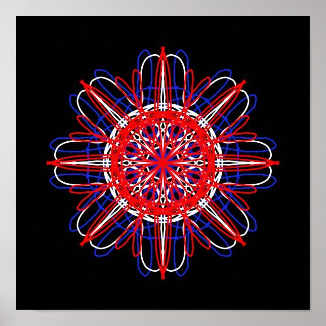 Red White Blue Black Abstract Art Kaleidoscope Poster (Front)