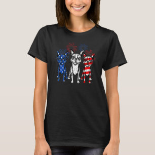 Red White Blue Boston Terrier Dog Usa Flag 4th Of T-Shirt