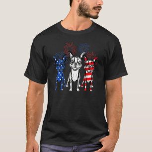 Red White Blue Boston Terrier Dog Usa Flag 4th Of T-Shirt