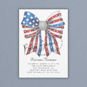 Red White Blue Bow Coquette Modern Baby Shower Invitation