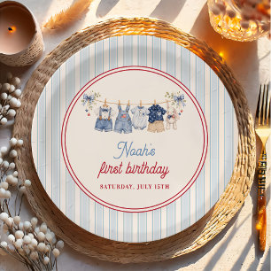 Red White Blue Boy Birthday Party Paper Plate