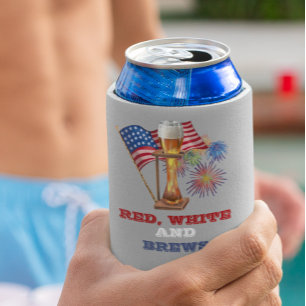 Red White Blue Brews Beer 4th of July Can Cooler