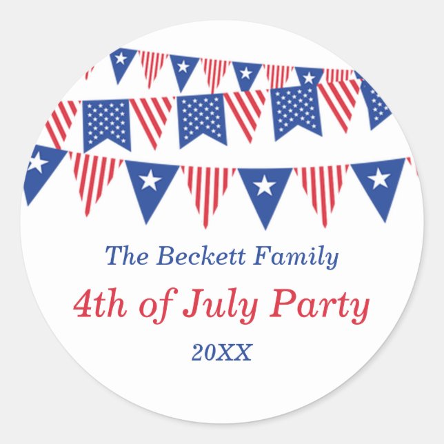 Red, White & Blue Bunting Flags 4th Of July Party Classic Round Sticker (Front)