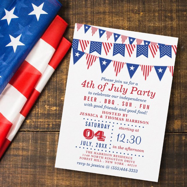 Red, White & Blue Bunting Flags 4th Of July Party Invitation (Creator Uploaded)