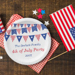 Red, White & Blue Bunting Flags 4th Of July Party Paper Plate<br><div class="desc">Celebrate in style with these stylish and very trendy 4th of July party paper plates. The design is easy to personalise with your special event wording and your guests will be thrilled when they see these fabulous paper plates.</div>
