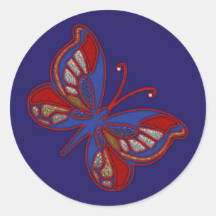 Red White Blue Butterfly-Blue Round Stickers
