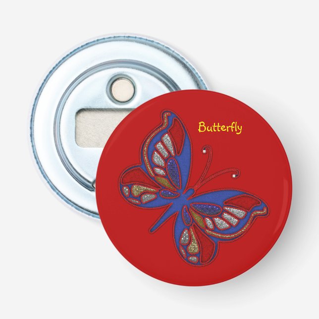 Red White Blue Butterfly-Red Bottle Opener (Front)