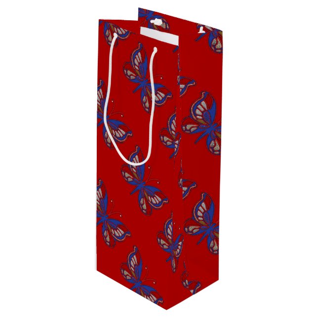 Red White Blue Butterfly-Red Wine Gift Bag (Front Angled)