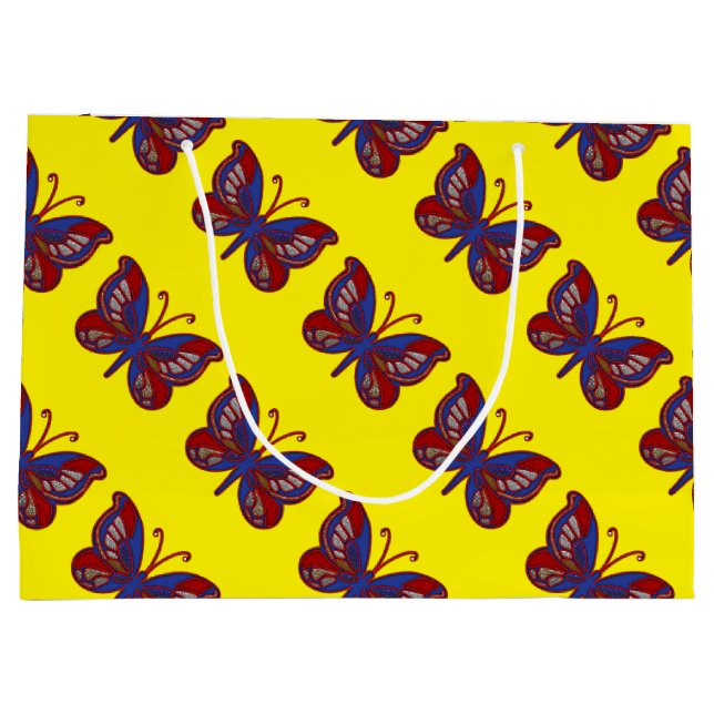 Red White Blue Butterfly-Yellow Large Gift Bag (Back)
