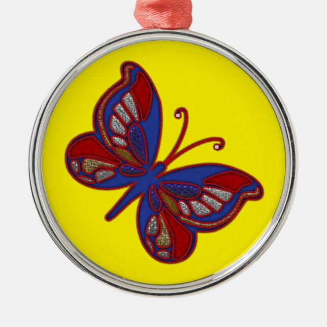 Red White Blue Butterfly-Yellow Round Ornament (Front)