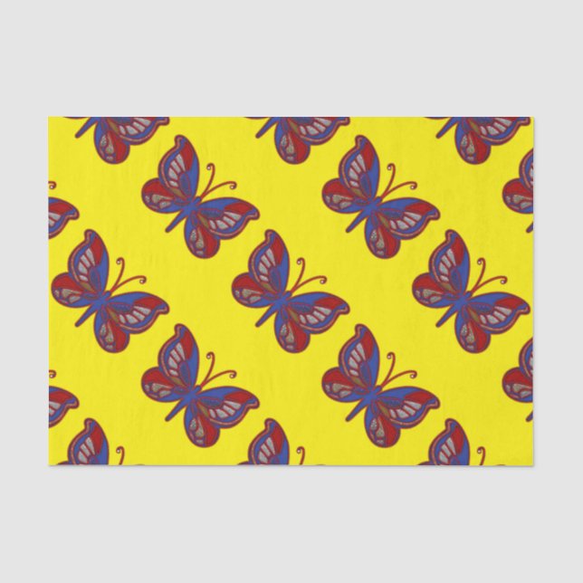 Red White Blue Butterfly-Yellow Tissue Wrap Paper (Front)