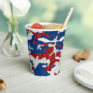 Red, White & Blue Camo July 4th Glitter Paper Cups