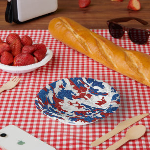 Red, White & Blue Camo July 4th Glitter Paper Plate