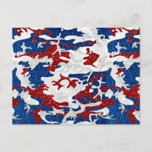 Red, White & Blue Camo July 4th Glitter Postcard