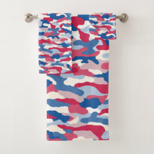 Red White & Blue Camouflage Bath Towel Set