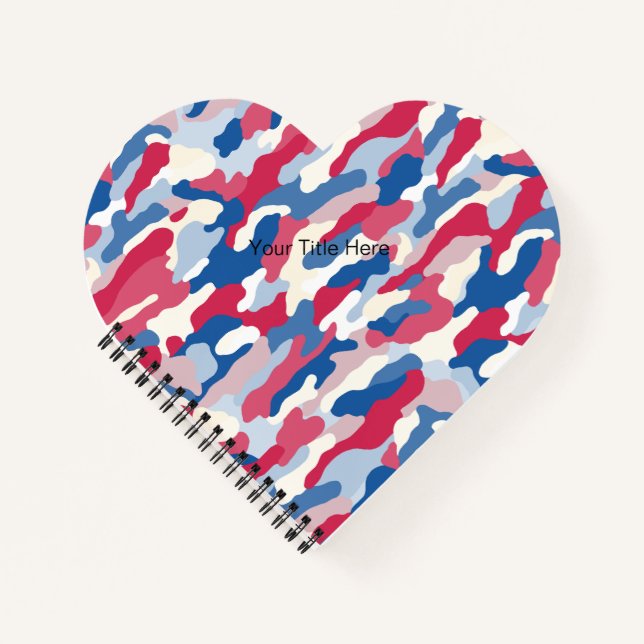Red White & Blue Camouflage Custom Heart Notebook (Front)