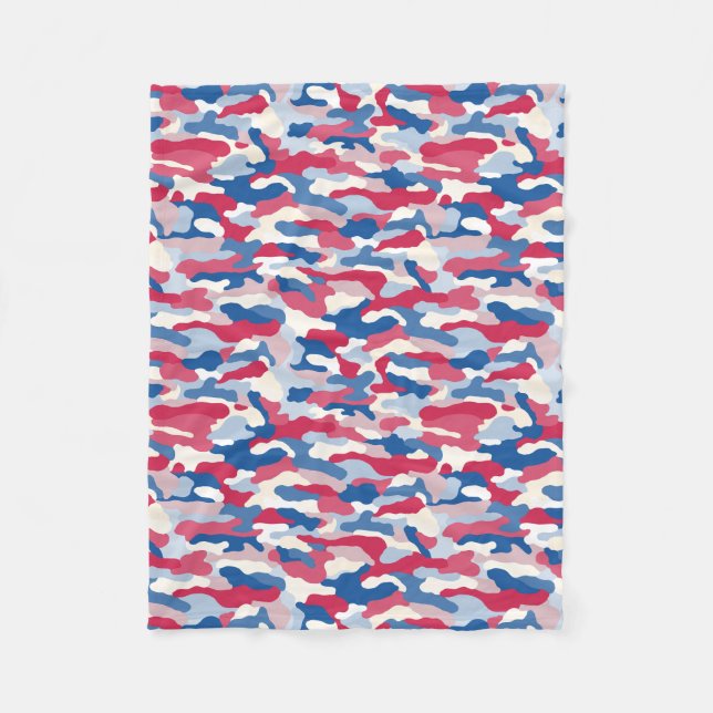Red White & Blue Camouflage Fleece Blanket (Front)