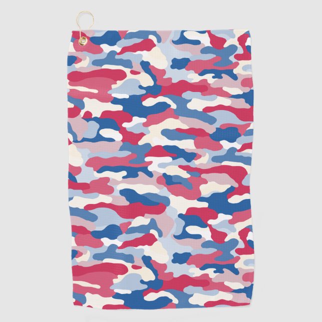 Red White & Blue Camouflage Golf Towel (Front)