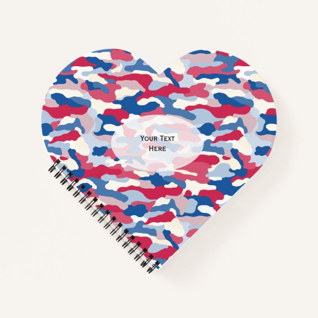 Red White & Blue Camouflage Heart Notebook (Front)