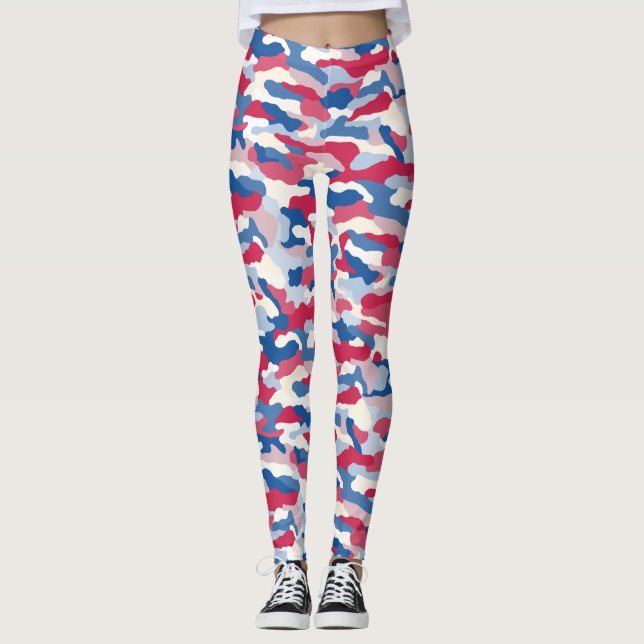 Red White & Blue Camouflage Leggings (Front)